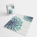 Floral Prints, Gray, Teal and Blue, Abstract Art Jigsaw Puzzle Gallery Image 2