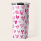 Hearts Pattern watercolor pink heart perfect essential valentines day gift idea for her Travel Mug Gallery Image 1