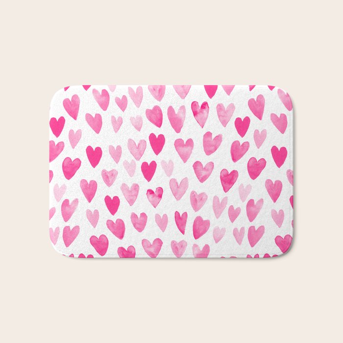Hearts Pattern watercolor pink heart perfect essential valentines day gift idea for her Bath Mat Gallery Image 1