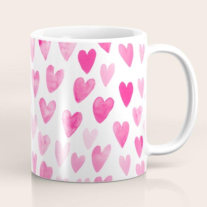Hearts Pattern watercolor pink heart perfect essential valentines day gift idea for her Coffee Mug Gallery Image 1