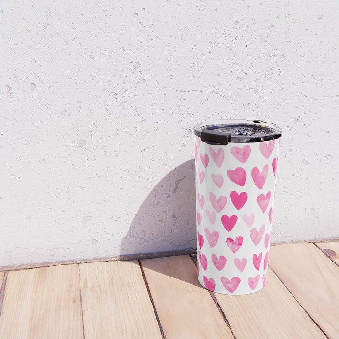 Hearts Pattern watercolor pink heart perfect essential valentines day gift idea for her Travel Mug Gallery Image 4