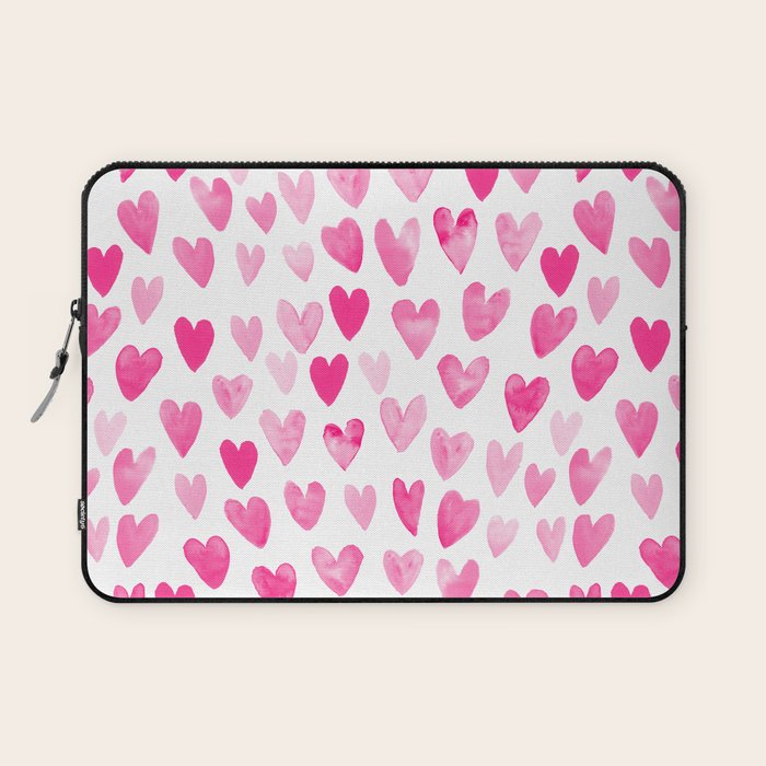 Hearts Pattern watercolor pink heart perfect essential valentines day gift idea for her Laptop Sleeve Gallery Image 1