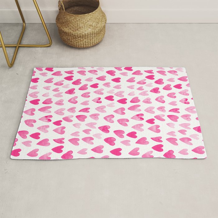 Hearts Pattern watercolor pink heart perfect essential valentines day gift idea for her Rug Gallery Image 1
