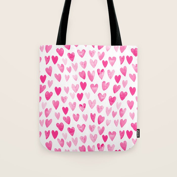 Hearts Pattern watercolor pink heart perfect essential valentines day gift idea for her Tote Bag Gallery Image 1