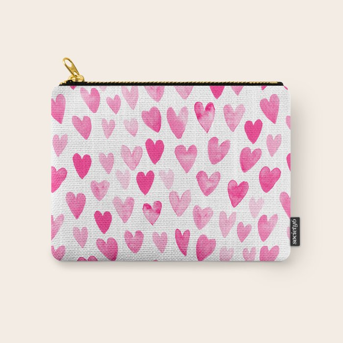 Hearts Pattern watercolor pink heart perfect essential valentines day gift idea for her Carry All Pouch Gallery Image 1
