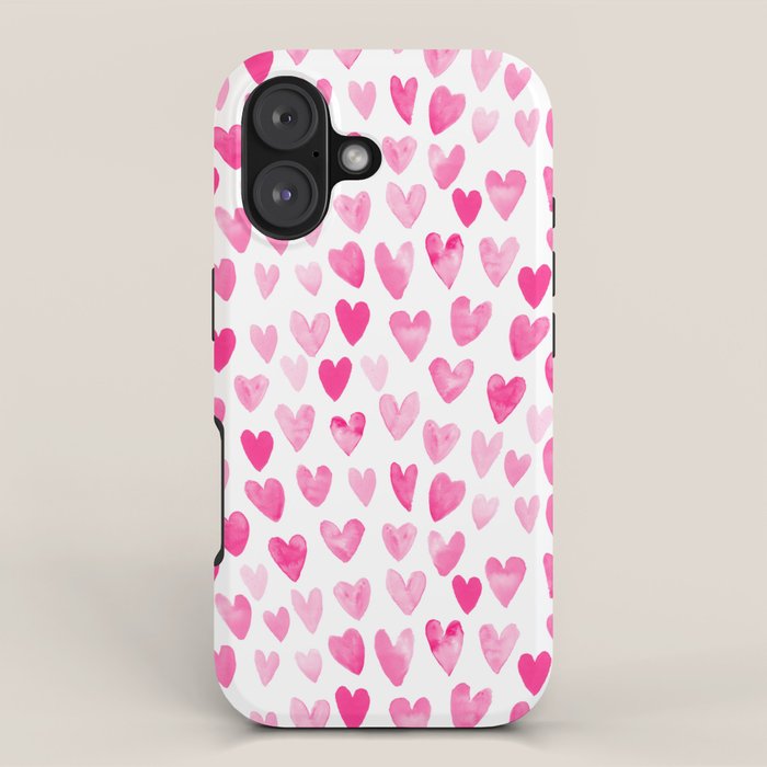 Hearts Pattern watercolor pink heart perfect essential valentines day gift idea for her iPhone Case Gallery Image 1