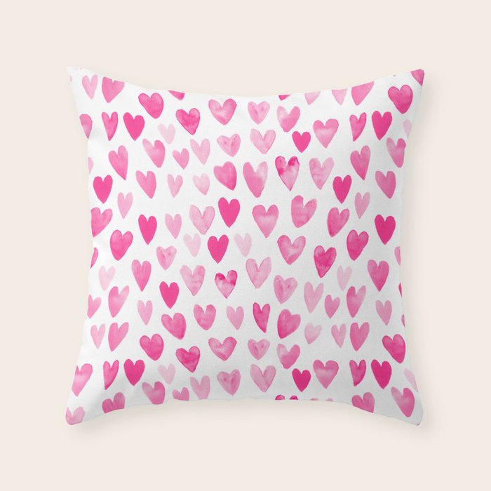 Hearts Pattern watercolor pink heart perfect essential valentines day gift idea for her Throw Pillow Gallery Image 1
