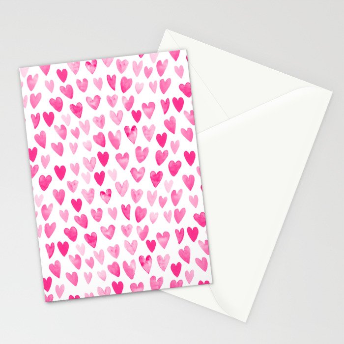 Hearts Pattern watercolor pink heart perfect essential valentines day gift idea for her Stationery Card Gallery Image 2