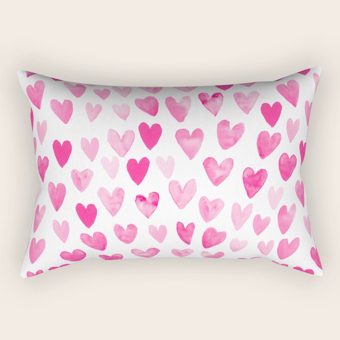 Hearts Pattern watercolor pink heart perfect essential valentines day gift idea for her Rectangular Pillow Gallery Image 1