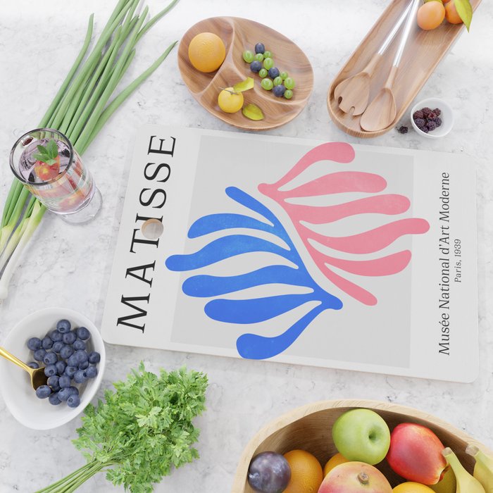 Blue & Pink Leaves: Matisse Series 01 Cutting Board Gallery Image 2
