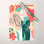 Summer Floral Prints, Abstract, Red and Green, Colourful Prints. Wrapping Paper Gallery Image 1
