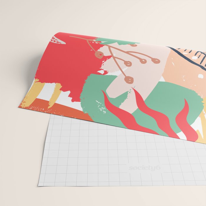 Summer Floral Prints, Abstract, Red and Green, Colourful Prints. Wrapping Paper Gallery Image 2