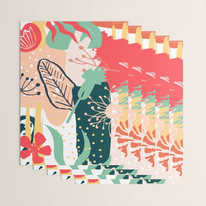 Summer Floral Prints, Abstract, Red and Green, Colourful Prints. Wrapping Paper Gallery Image 3