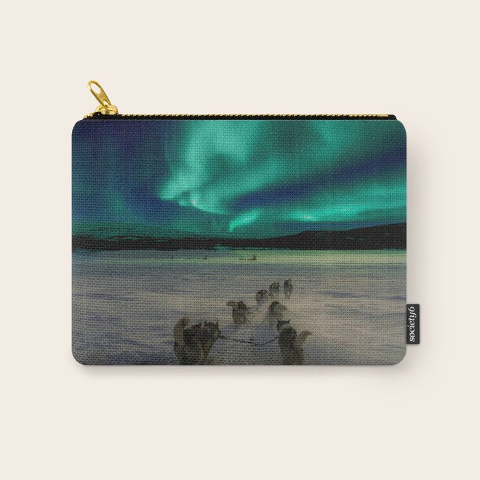 Winter Northern Lights Dog Sled (Color) Carry All Pouch Gallery Image 1