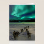 Winter Northern Lights Dog Sled (Color) Stationery Card Gallery Image 2
