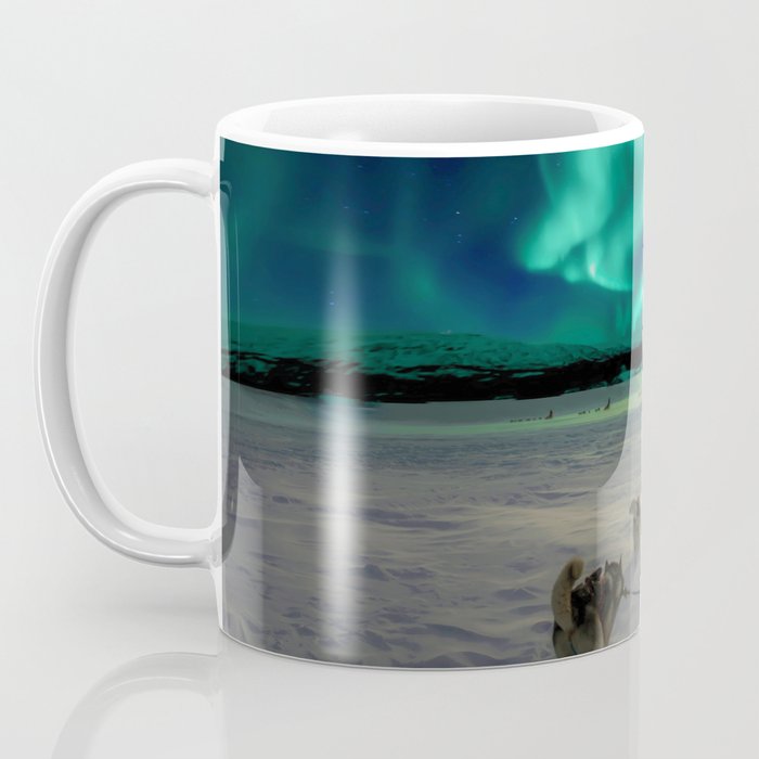 Winter Northern Lights Dog Sled (Color) Coffee Mug Gallery Image 3