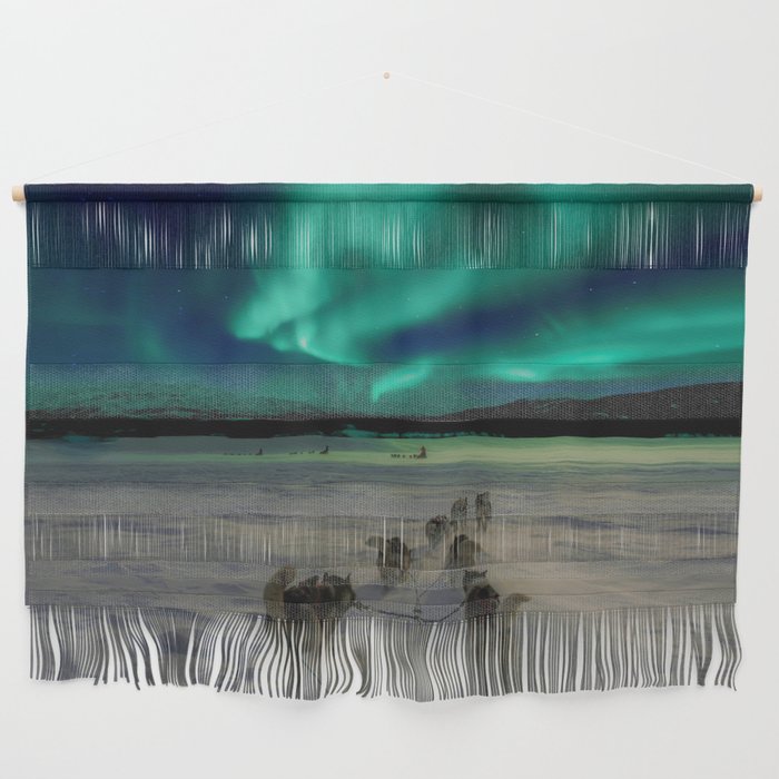 Winter Northern Lights Dog Sled (Color) Wall Hanging Gallery Image 1
