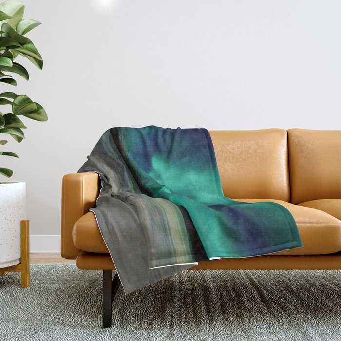 Winter Northern Lights Dog Sled (Color) Throw Blanket Gallery Image 1