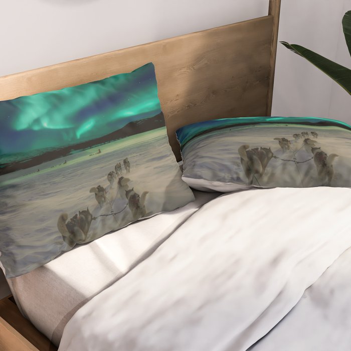 Winter Northern Lights Dog Sled (Color) Pillow Sham Gallery Image 2