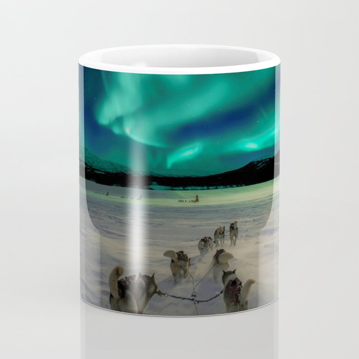 Winter Northern Lights Dog Sled (Color) Coffee Mug Gallery Image 4