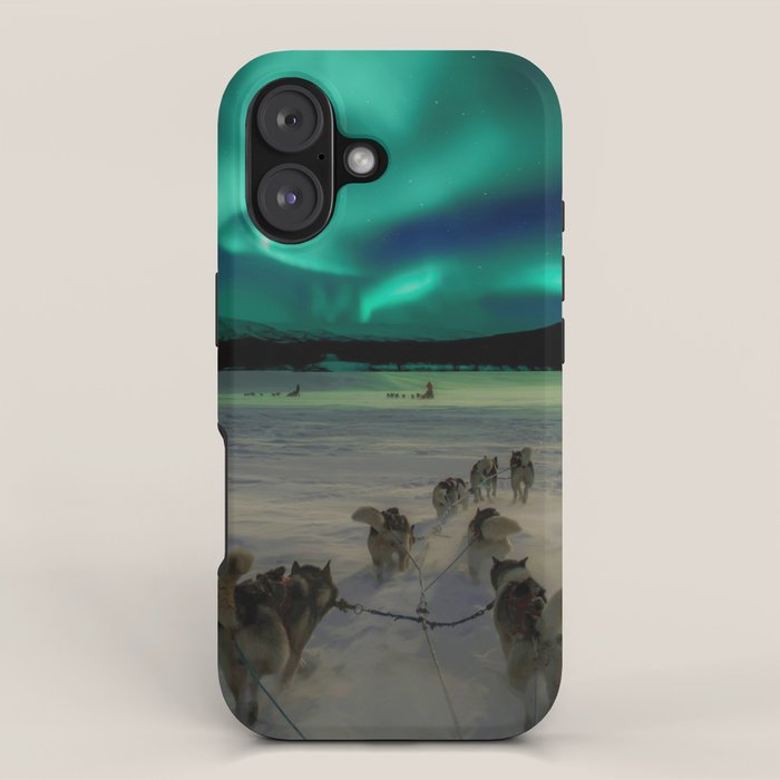 Winter Northern Lights Dog Sled (Color) iPhone Case Gallery Image 1