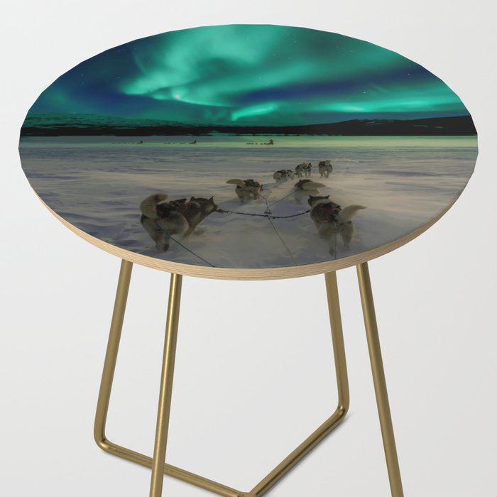 Winter Northern Lights Dog Sled (Color) Side Table Gallery Image 2