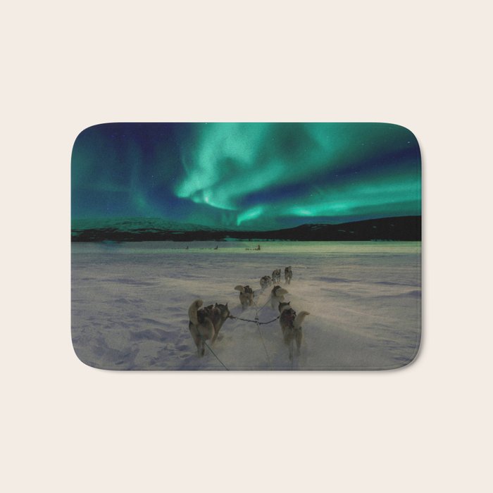 Winter Northern Lights Dog Sled (Color) Bath Mat Gallery Image 1