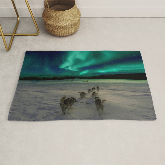Winter Northern Lights Dog Sled (Color) Rug Gallery Image 1