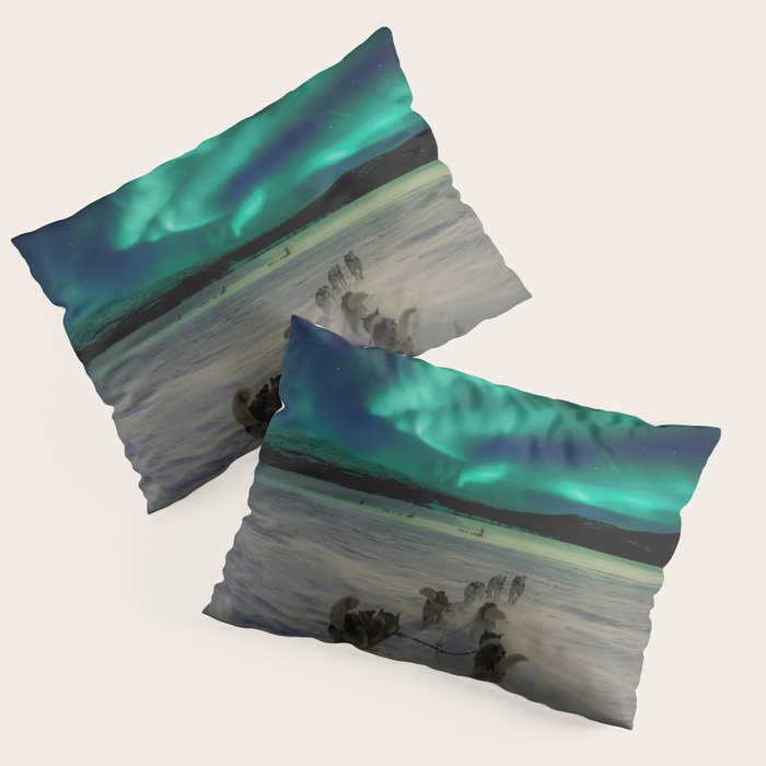 Winter Northern Lights Dog Sled (Color) Pillow Sham Gallery Image 1