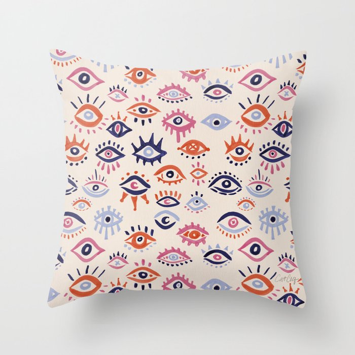 Mystic Eyes - Coral & Navy Throw Pillow Gallery Image 1
