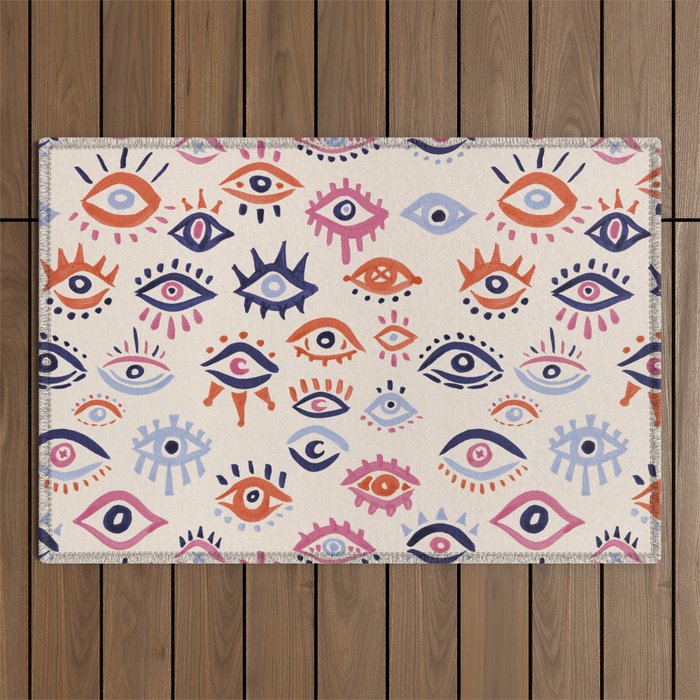 Mystic Eyes - Coral & Navy Outdoor Rug Gallery Image 1