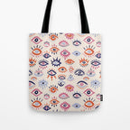 Mystic Eyes - Coral & Navy Tote Bag Gallery Image 1