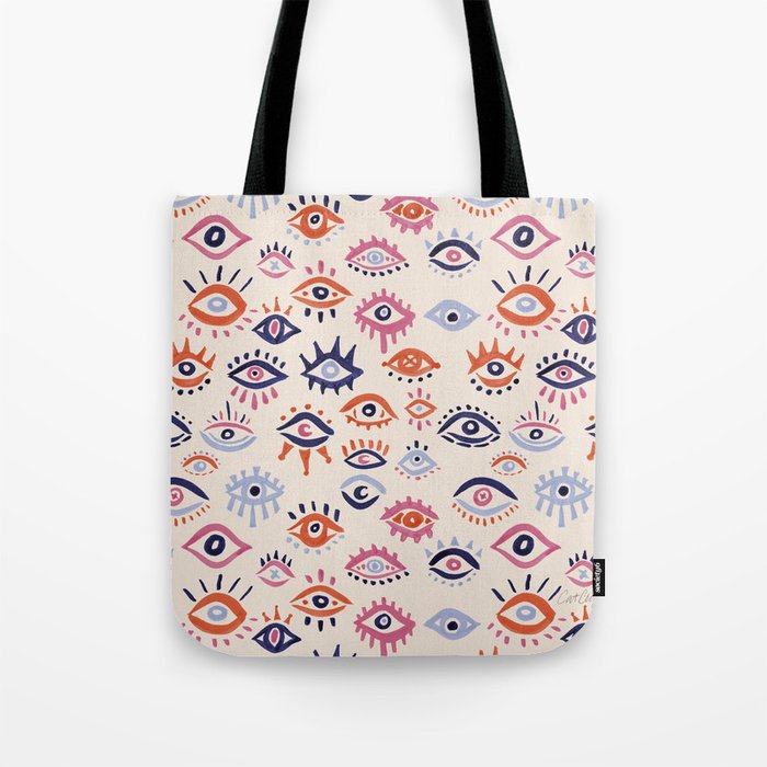 Mystic Eyes - Coral & Navy Tote Bag Gallery Image 1