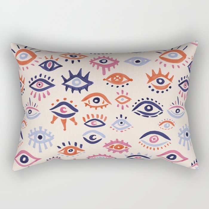 Mystic Eyes - Coral & Navy Rectangular Pillow Gallery Image 2
