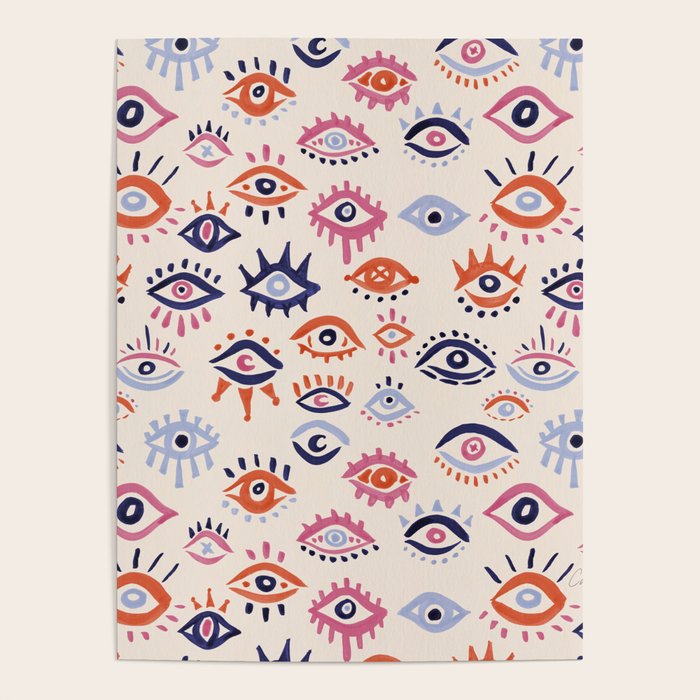 Mystic Eyes - Coral & Navy Poster Gallery Image 4