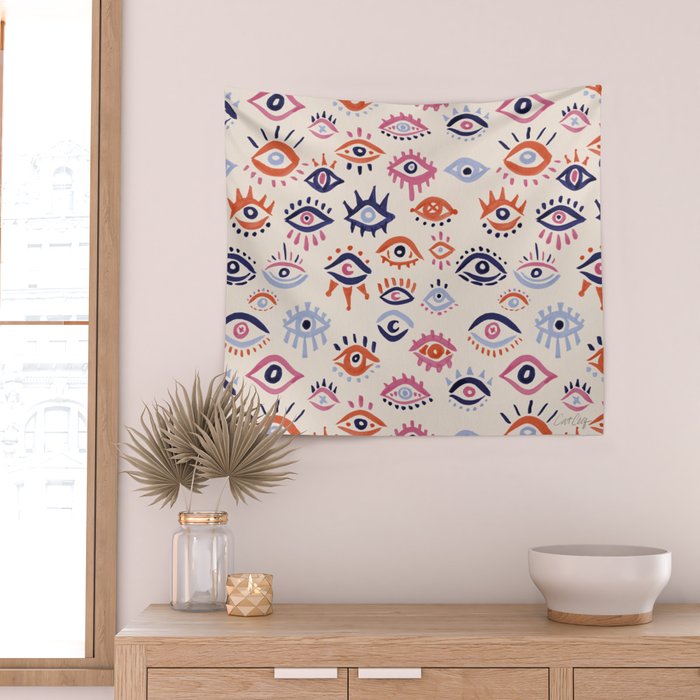 Mystic Eyes - Coral & Navy Wall Tapestry Gallery Image 2