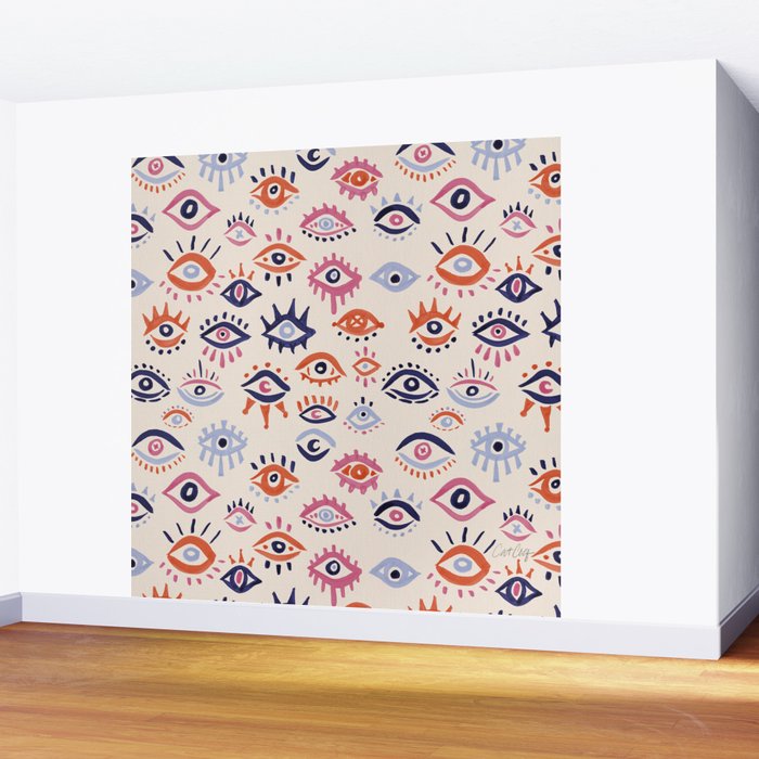 Mystic Eyes - Coral & Navy Wall Mural Gallery Image 2