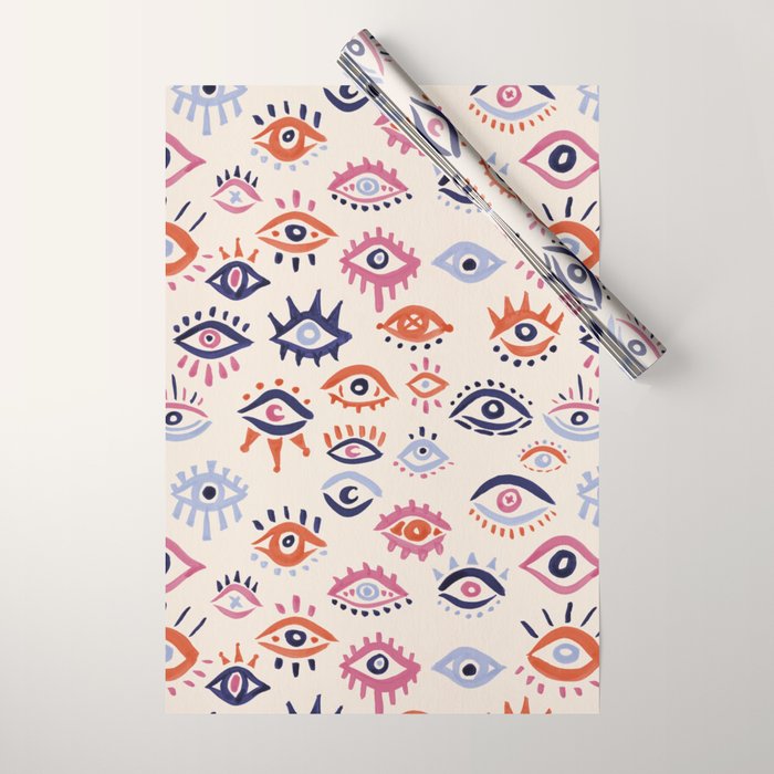 Mystic Eyes - Coral & Navy Wrapping Paper Gallery Image 1