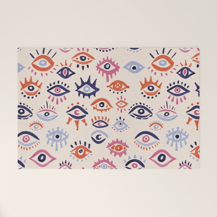 Mystic Eyes - Coral & Navy Welcome Mat Gallery Image 1