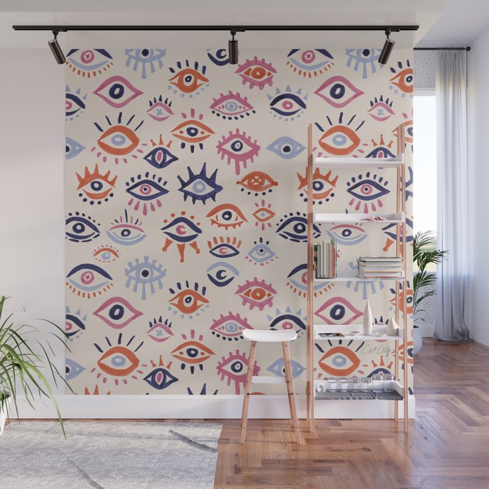 Mystic Eyes - Coral & Navy Wall Mural Gallery Image 1