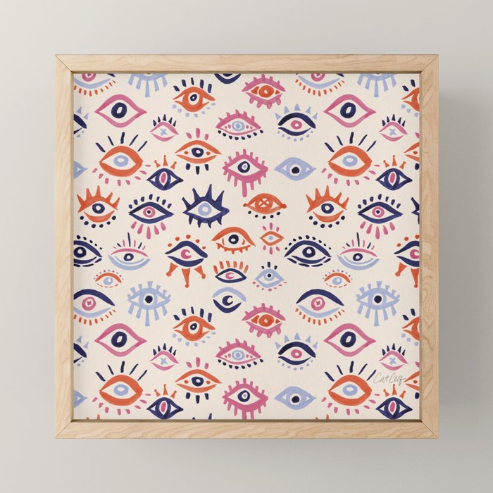 Mystic Eyes - Coral & Navy Mini Art Print Gallery Image 1