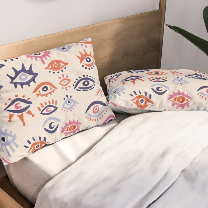 Mystic Eyes - Coral & Navy Pillow Sham Gallery Image 2