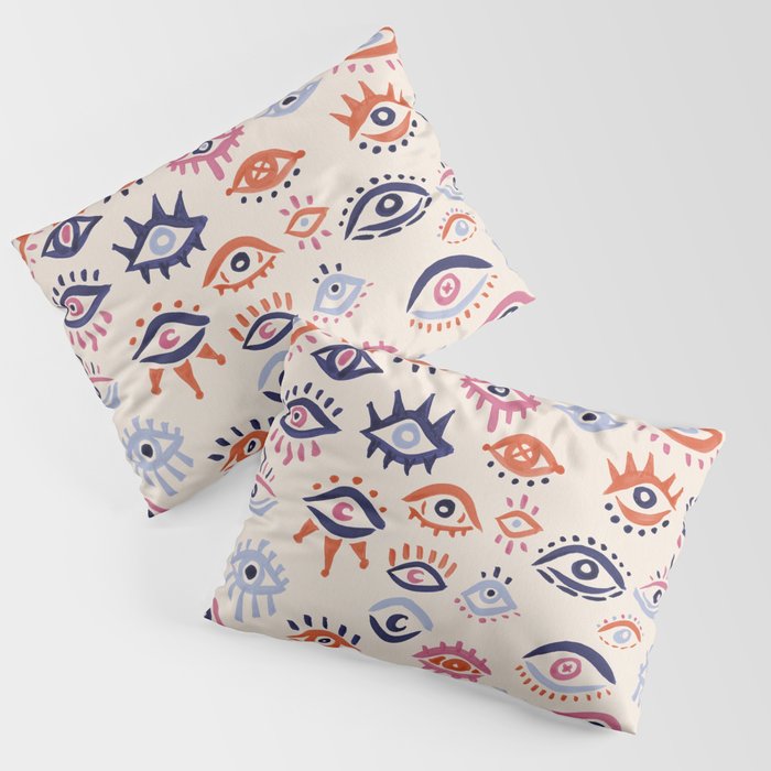 Mystic Eyes - Coral & Navy Pillow Sham Gallery Image 1