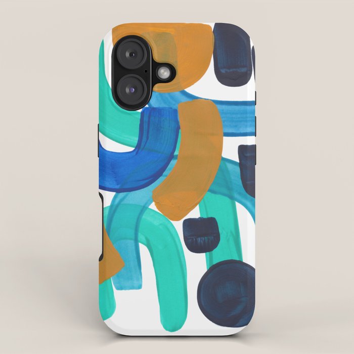 Minimalist Abstract Mid Century Modern Colorful Shapes Marine Green Teal Blue Yellow Pattern iPhone Case Gallery Image 1