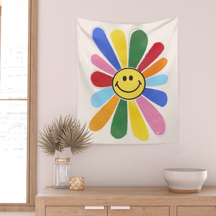 Smiley Hippie Daisy Wall Tapestry Gallery Image 2