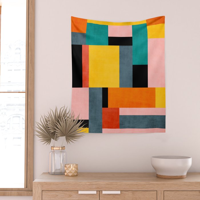 Modern Colorful Patchwork Vibrant MCM ART Wall Tapestry Gallery Image 2