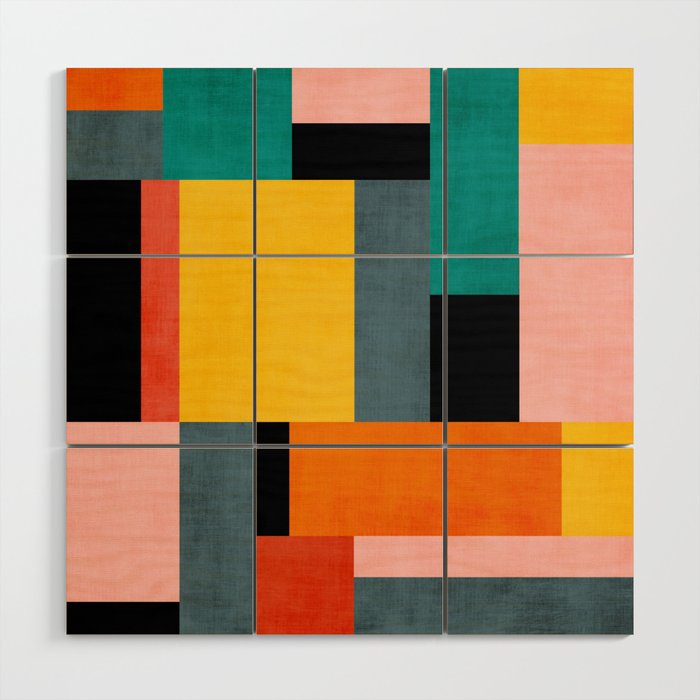 Modern Colorful Patchwork Vibrant MCM ART Wood Wall Art Gallery Image 1