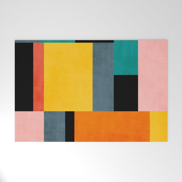 Modern Colorful Patchwork Vibrant MCM ART Welcome Mat Gallery Image 1
