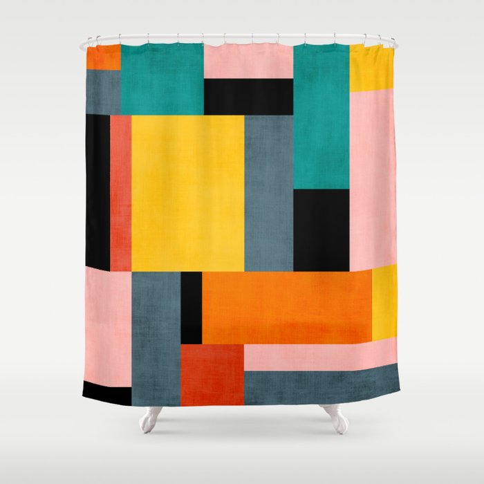 Modern Colorful Patchwork Vibrant MCM ART Shower Curtain Gallery Image 1