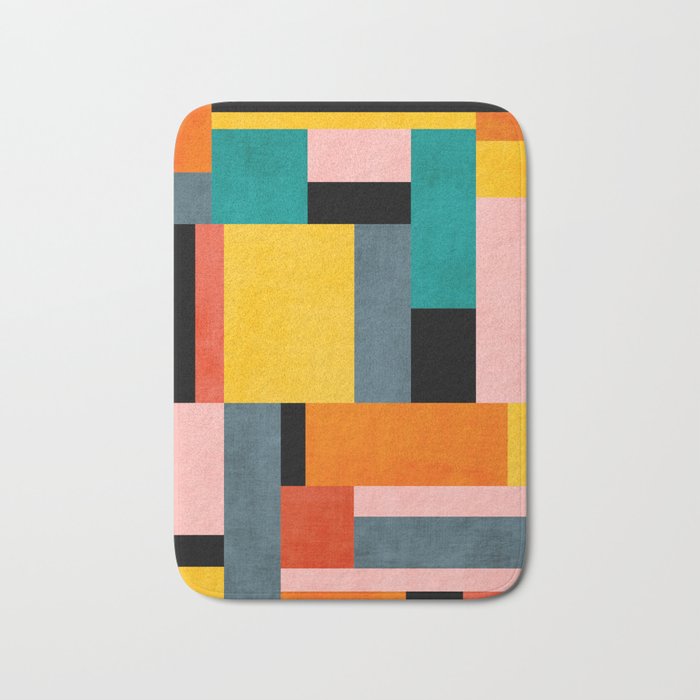 Modern Colorful Patchwork Vibrant MCM ART Bath Mat Gallery Image 1